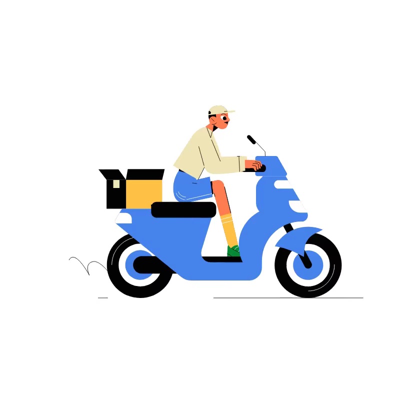 Courier riding a scooter with a parcel